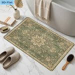 Retro Floral Print Mat Anti Slip Flat — Bathroom Doorway Kitchen Rug 80x50cm