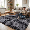 Tie Dye Dark Grey Shaggy Area Rug — Long Pile Plush Carpet for Bedroom Living Room