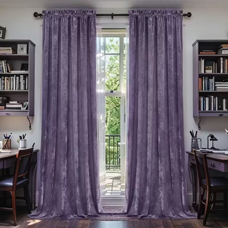 Crushed Velvet Curtains 2 Panels, Rod Pocket, Light Filtering