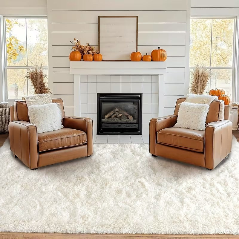 Fluffy White Shag Area Rug Non-Slip — Plush Fur Mat for Living Room Bedroom