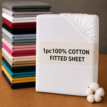 100% Cotton Fitted Sheet Deep Pocket — Single Double King Super King Sizes