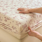 Double Layer Gauze Fitted Sheet Floral Print — Breathable Mattress Cover for Bedroom