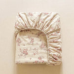 Double Layer Gauze Fitted Sheet Floral Print — Breathable Mattress Cover for Bedroom
