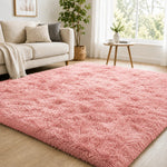 Fluffy Shaggy Area Rug Tie Dye Grey — Anti Slip Soft Rug for Living Room Bedroom