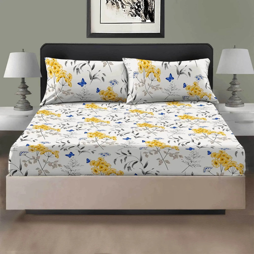 Printed Fitted Sheet Floral Pattern — Double King Size with Pillowcases