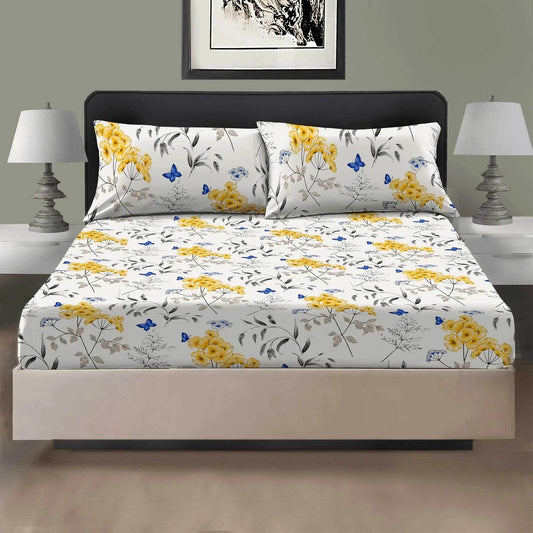 Printed Fitted Sheet Floral Pattern — Double King Size with Pillowcases