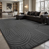 Carved Wavy Line Area Rug Dark Grey — Soft Anti Slip Carpet for Living Room