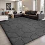 Geometric Carved Area Rug Dark Grey — Soft Anti Slip Carpet for Living Room