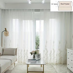 Gold Embroidered Sheer Curtains, Floral Voile, Rod Pocket