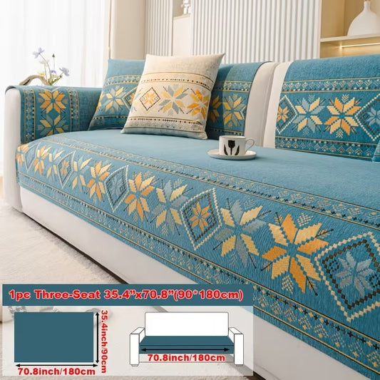 Bohemian Snowflake Embroidery Sofa Cover | Thick Plush Non-Slip Couch Slipcover | Pet-Friendly Furniture Protector
