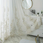 Gold Embroidered Sheer Curtains, Floral Voile, Rod Pocket