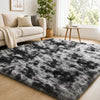 Fluffy Shaggy Area Rug Tie Dye Grey — Anti Slip Soft Rug for Living Room Bedroom
