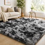 Fluffy Shaggy Area Rug Tie Dye Grey — Anti Slip Soft Rug for Living Room Bedroom