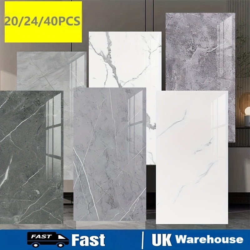 Peel and Stick Marble Effect Wall Tiles, Self-Adhesive Vinyl — 20, 24 or 40 Pack