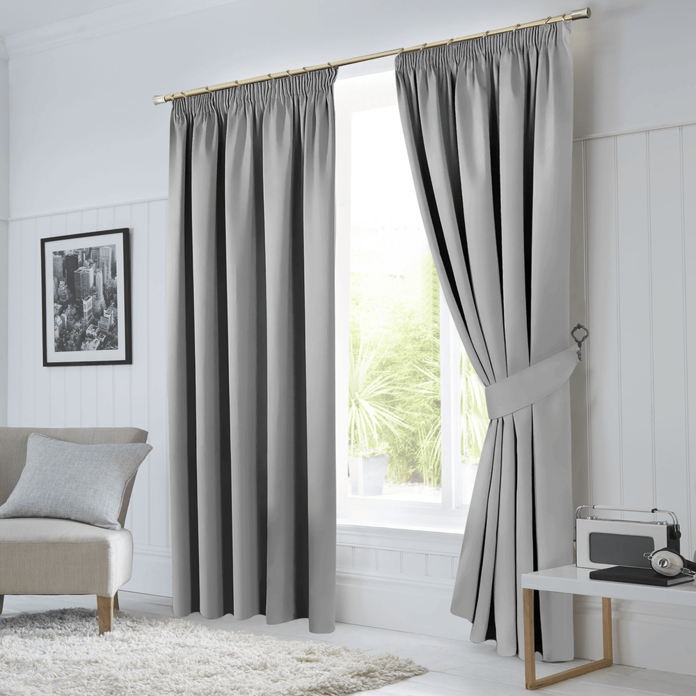 Pencil Pleat Blackout Curtains, Thermal Lined with Tie Backs