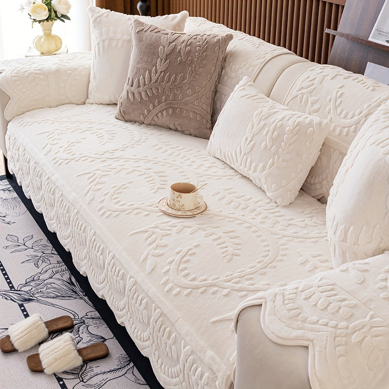 Plush Sofa Cover Textured Jacquard — Pet Friendly Non Slip Couch Protector