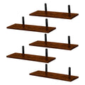 Rustic Wooden Floating Shelves, Set of 5 with Black Metal Brackets