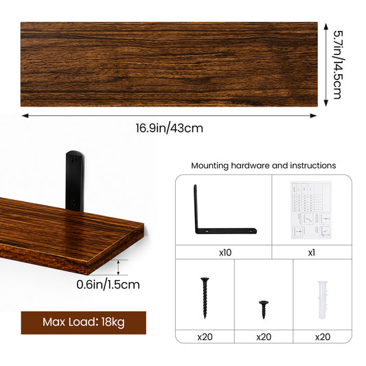 Rustic Wooden Floating Shelves, Set of 5 — image 2