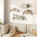 Solid Wood Floating Wall Shelves, Set of 4 with Black Brackets