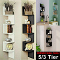 5-Tier Zig Zag Corner Wall Shelf, Black MDF