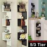 5-Tier Zig Zag Corner Wall Shelf, Black MDF